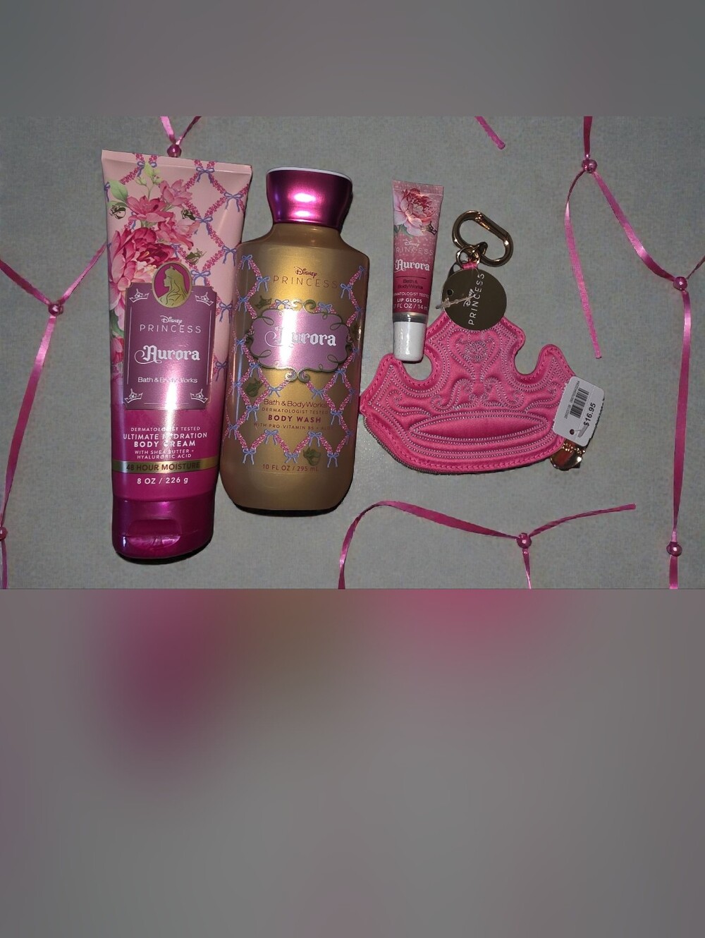 NWT Prince Aurora Pink Bath & Body Gift Set, Wash, Lotion, Lippy Ans Coin Purse